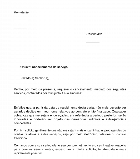 Carta De Cancelamento De Serviço Modelo Word E Pdf 9423