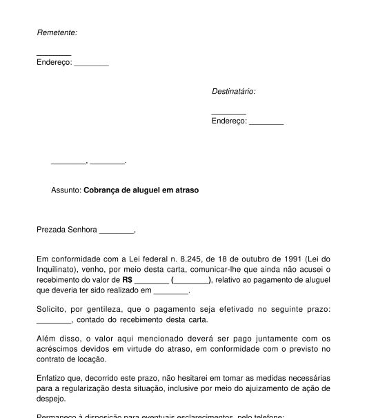 Carta De Cobrança De Aluguel Modelo Word E Pdf