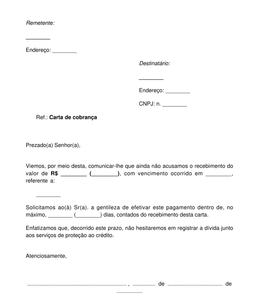 Carta De Cobrança Modelo Exemplo Online Word E Pdf