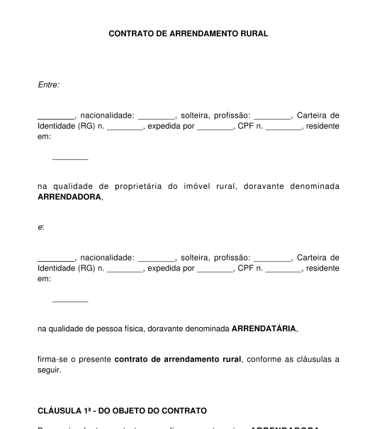 Contrato De Arrendamento Rural Modelo Word E Pdf 6435