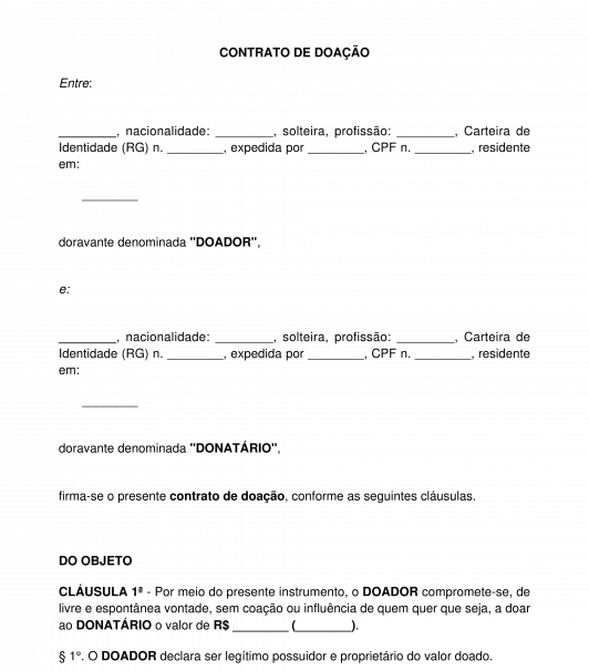 Contrato De Doacao Modelo Exemplo Word E Pdf