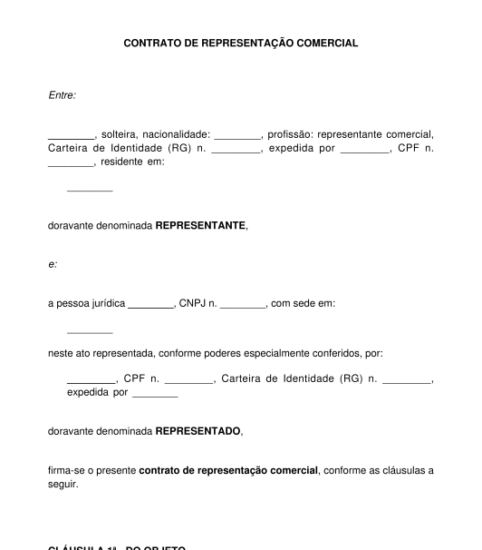 Contrato De Representa O Comercial Modelo Word E Pdf