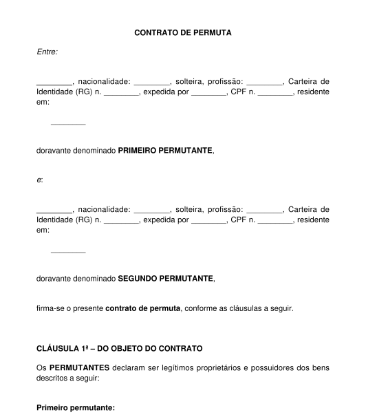 Contrato De Troca De Bens Modelo Exemplo Word E Pdf