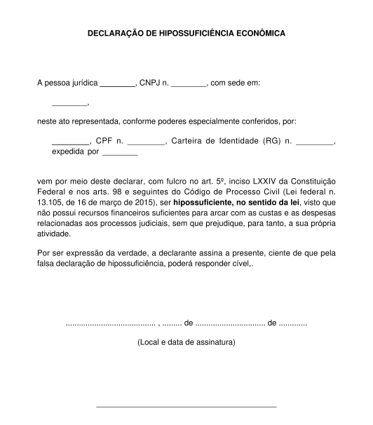 Declaração De Hipossuficiência Modelo Word E Pdf 1906