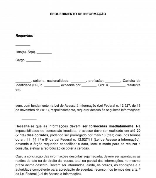 Requerimento De Informação Pública Modelo Word E Pdf 7715