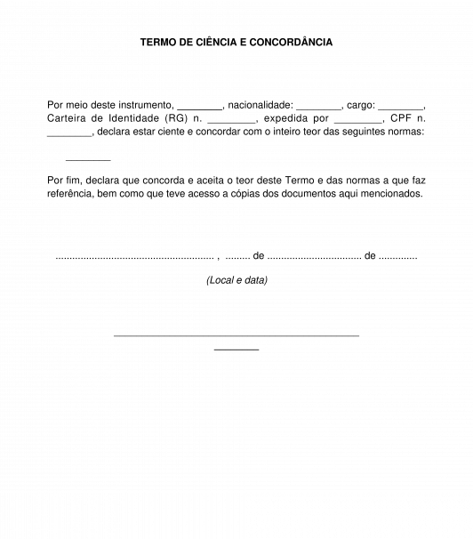 Termo De Ciência E Concordância Modelo Word E Pdf 8329