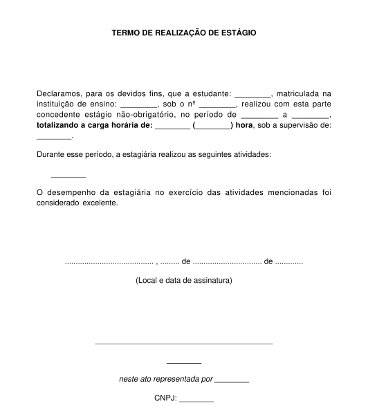 Termo De Realização De Estágio Modelo Word E Pdf