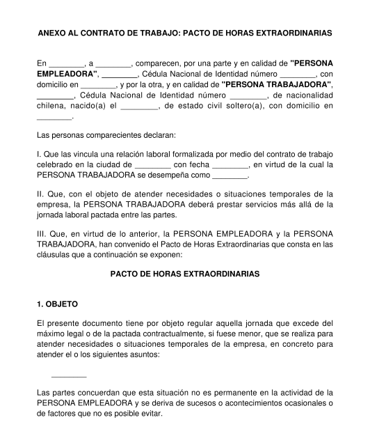 Anexo Al Contrato De Trabajo Pacto De Horas Extraordinarias 4949