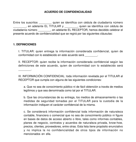 Acuerdo De Confidencialidad Modelo Ejemplo