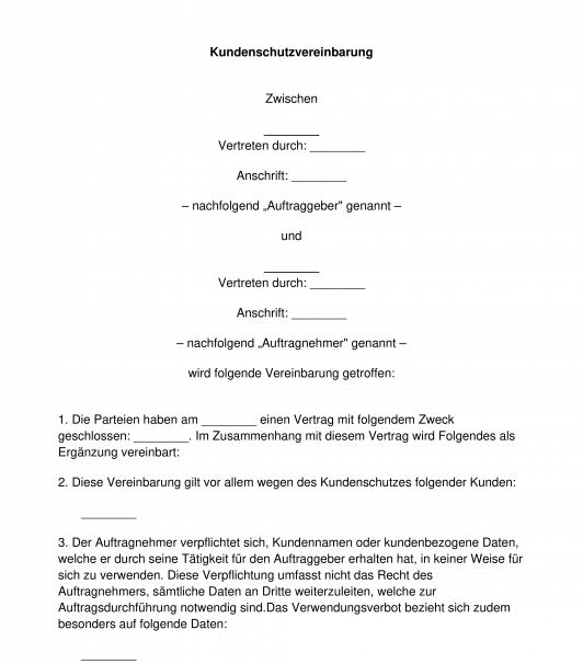 Kundenschutzvereinbarung Muster Vorlage Word Und Pdf