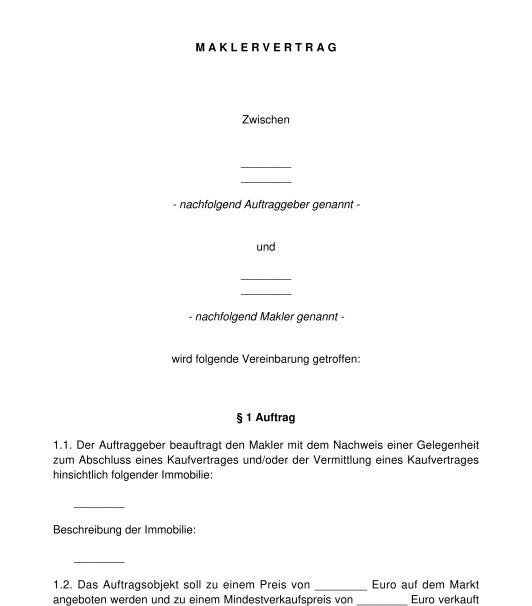 Maklervertrag - Muster, Vorlage Online - Word Und PDF