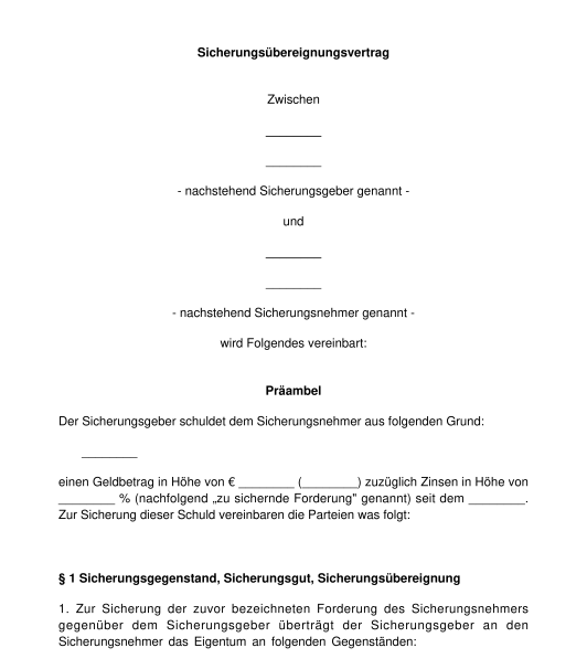 Sicherungsubereignungsvertrag Muster Word Und Pdf