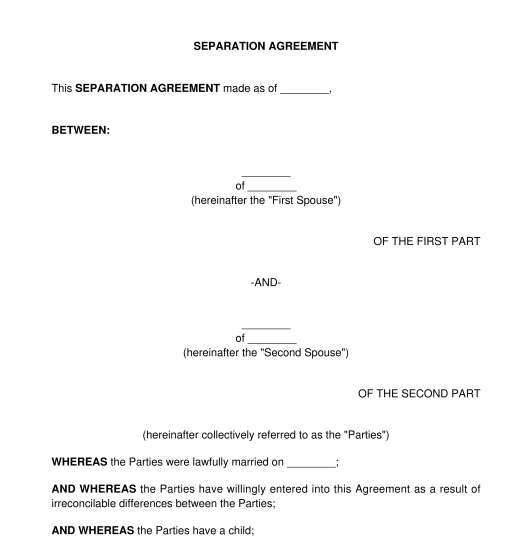 Separation Agreement - Sample, Template - Word and PDF