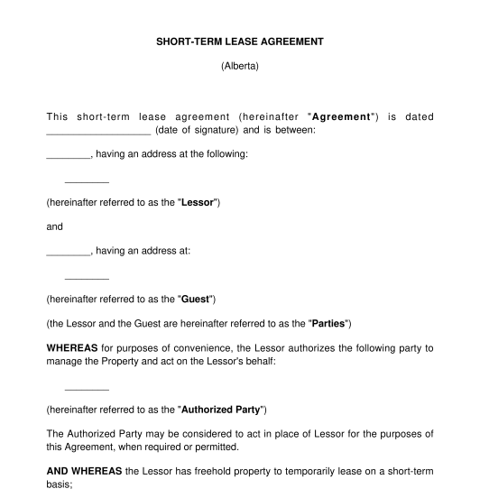 short term lease agreement template word pdf