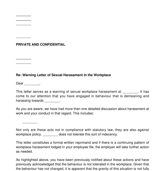 Warning Letter Of Workplace Harassment Template 8148