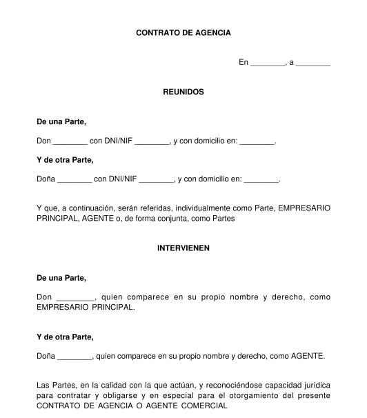Contrato de Agencia (Agente Comercial) - Modelo
