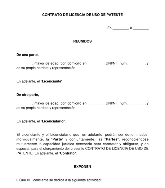 Contrato De Licencia De Uso De Patentes Y Modelos De Utilidad 9981