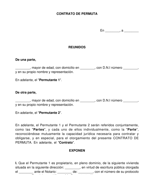 Contrato de Permuta - Modelo, Formato - Word y PDF