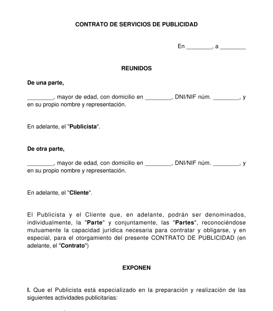 Contrato De Servicios De Publicidad Modelo Word Y Pdf 1706