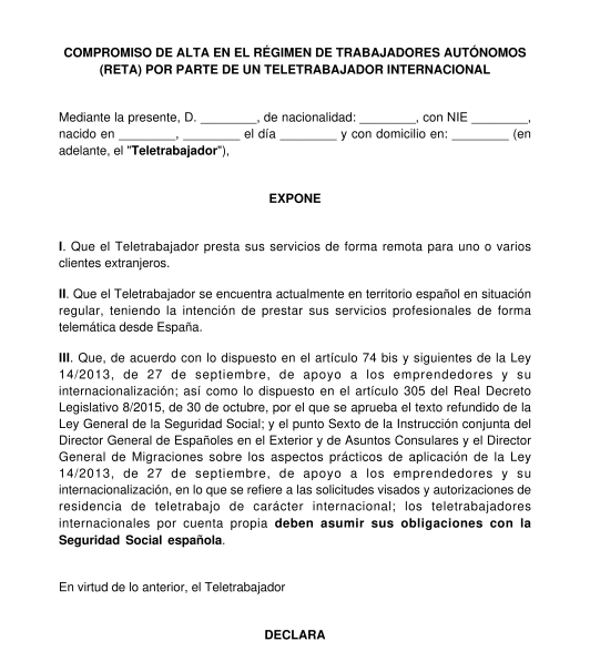 Declaración Responsable De Alta En La Seguridad Social De Nómada Digital 4726