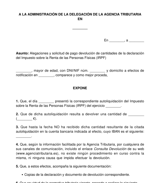 Solicitud De Devolución De Cantidades De La Declaración Del Irpf 1939