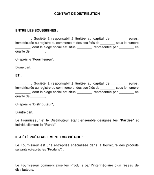 Contrat De Distribution Mod Le Exemple Word Et Pdf