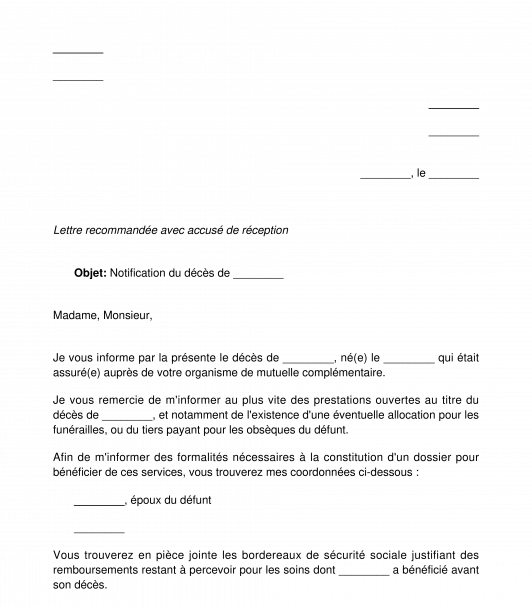 Lettre De Notification De D C S La Mutuelle Compl Mentaire Du D Funt