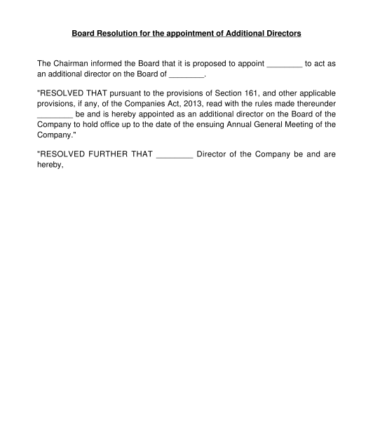 Board Resolution for Appointment of Director Template