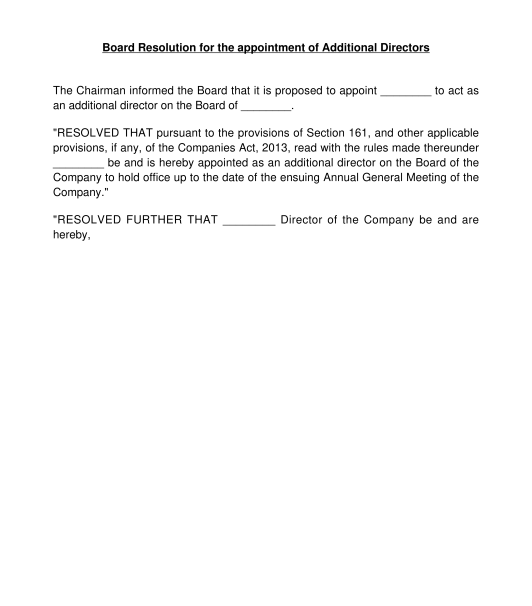 Board Resolution For Appointment Of Director Template