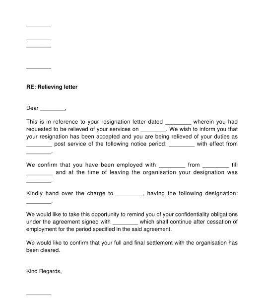 Employee Relieving Letter Template Word And Pdf