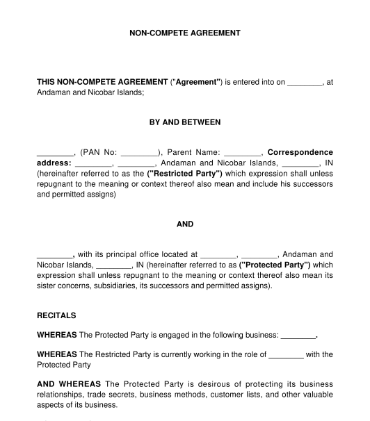 Non-Compete Agreement - Sample, Template - Word and PDF