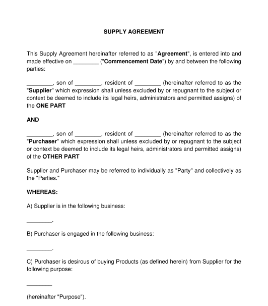 Supply Contract Sample Template Word And Pdf 4187