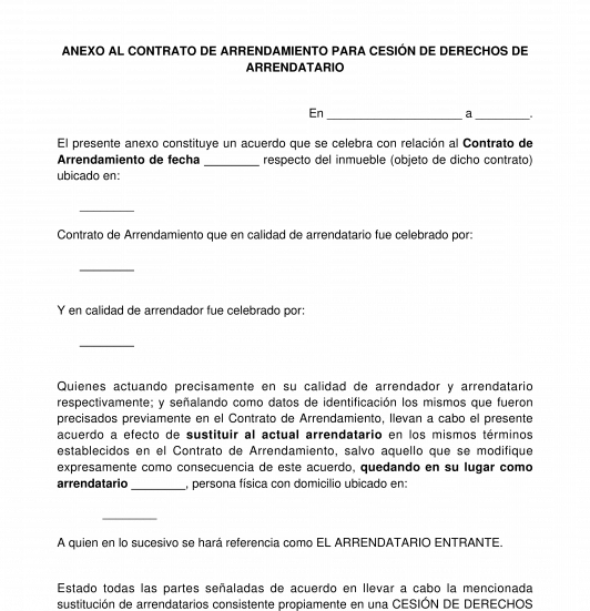 Anexo Al Contrato De Arrendamiento Para La Inclusión O Sustitución De 8681