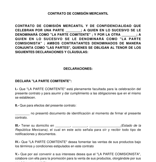 Contrato De Comisión Mercantil Modelo Word Y Pdf 9413