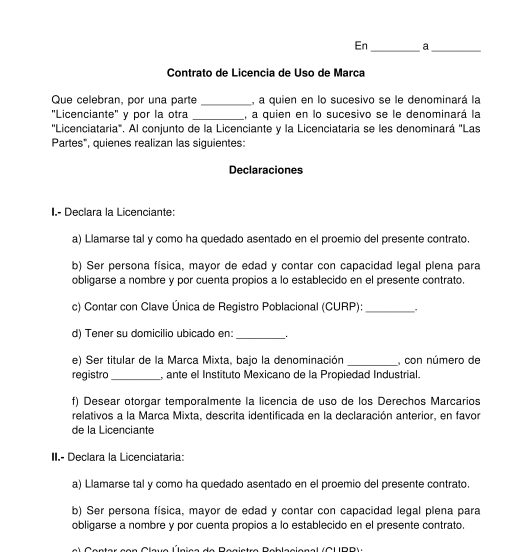 Contrato De Licencia De Uso De Marca Modelo Formato 1951