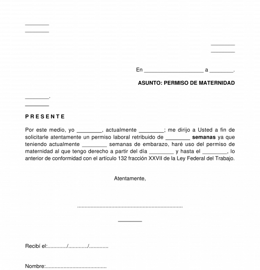 Solicitud De Permiso Laboral De Maternidad Modelo