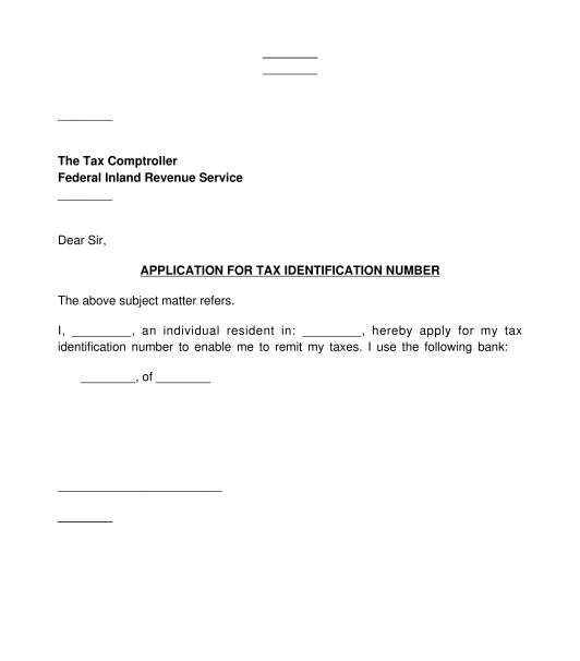 Letter Of Application For Tax Identification Number 8954