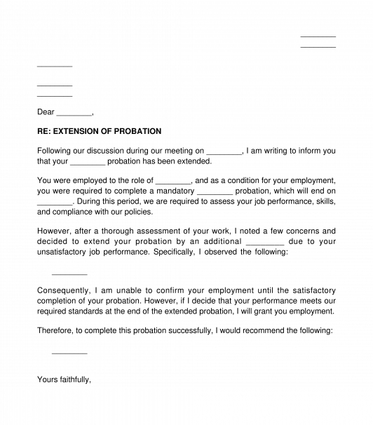 Letter To Extend Probation Period Sample Template