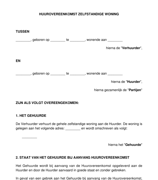 Huurovereenkomst Voor Woonruimte - Model, Voorbeeld