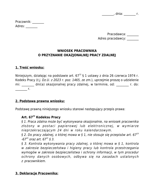 Wniosek O Okazjonalną Pracę Zdalną Wzór Przykład 0699