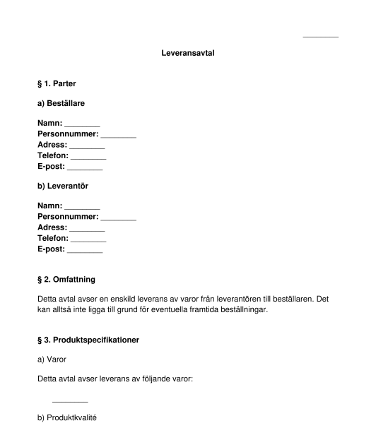 Leveransavtal - Mall, Exempel Online - Word Och PDF