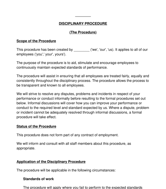 Disciplinary Procedure Template Word PDF