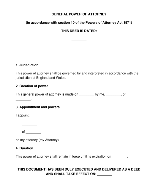 ordinary power of attorney example uk