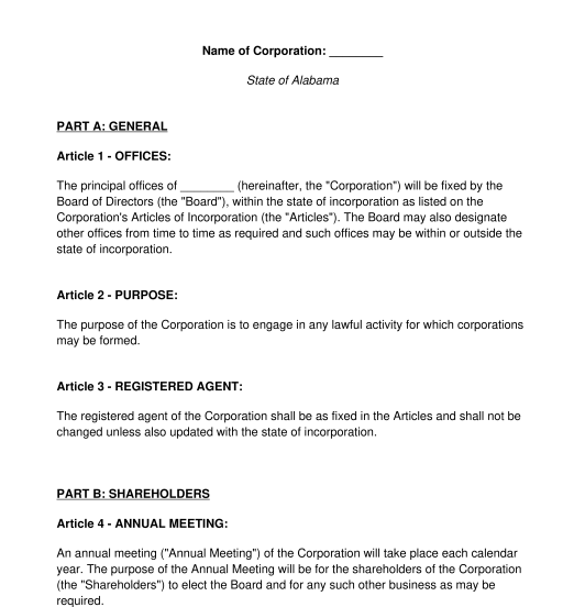 Corporate Bylaws Sample Template Word And Pdf 5232