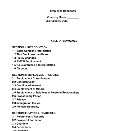 Employee Handbook - FREE - Template - Word & PDF