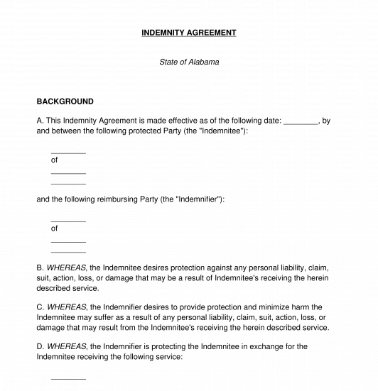 Indemnity Agreement Sample Template Word And Pdf 5509