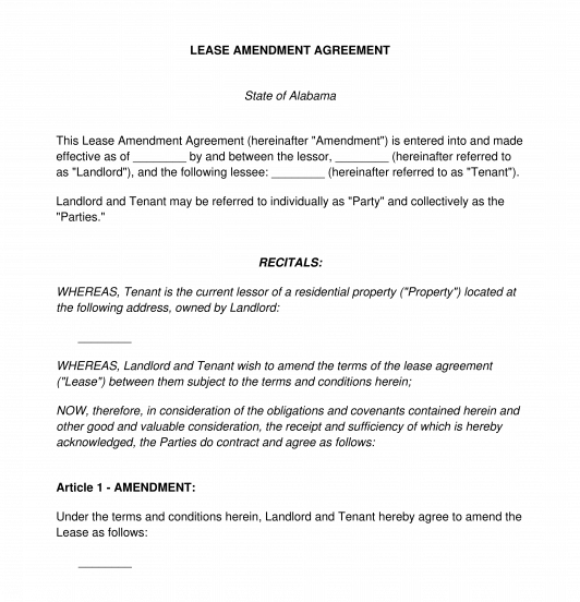 Lease Amendment Agreement FREE Sample, Template