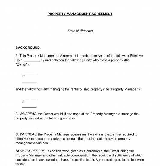 Property Management Agreement - Template - Word and PDF