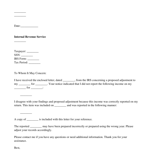 Response to IRS Unreported Income Notice Template